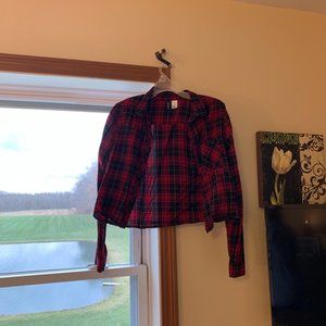 Red and black cropped plaid